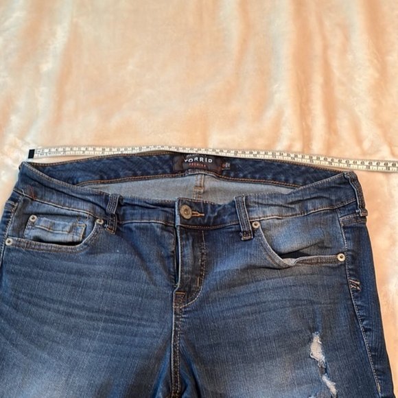 TORRID Premium Denim jeans cut off, distressed, size 12 in dark wash - Picture 4 of 9